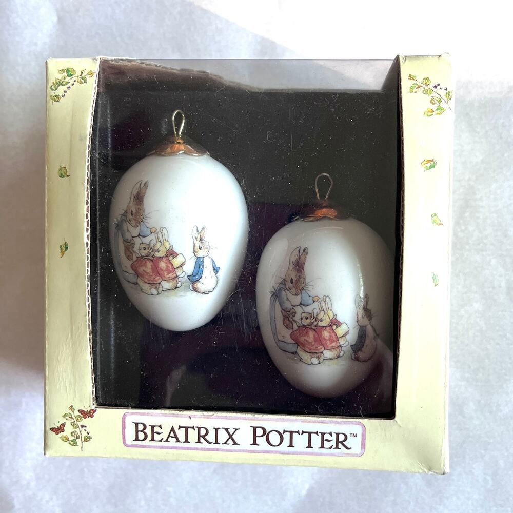 Set of 2 Beatrix Potter Peter Rabbit Reutter Porzellan Egg Ornaments Germany Box